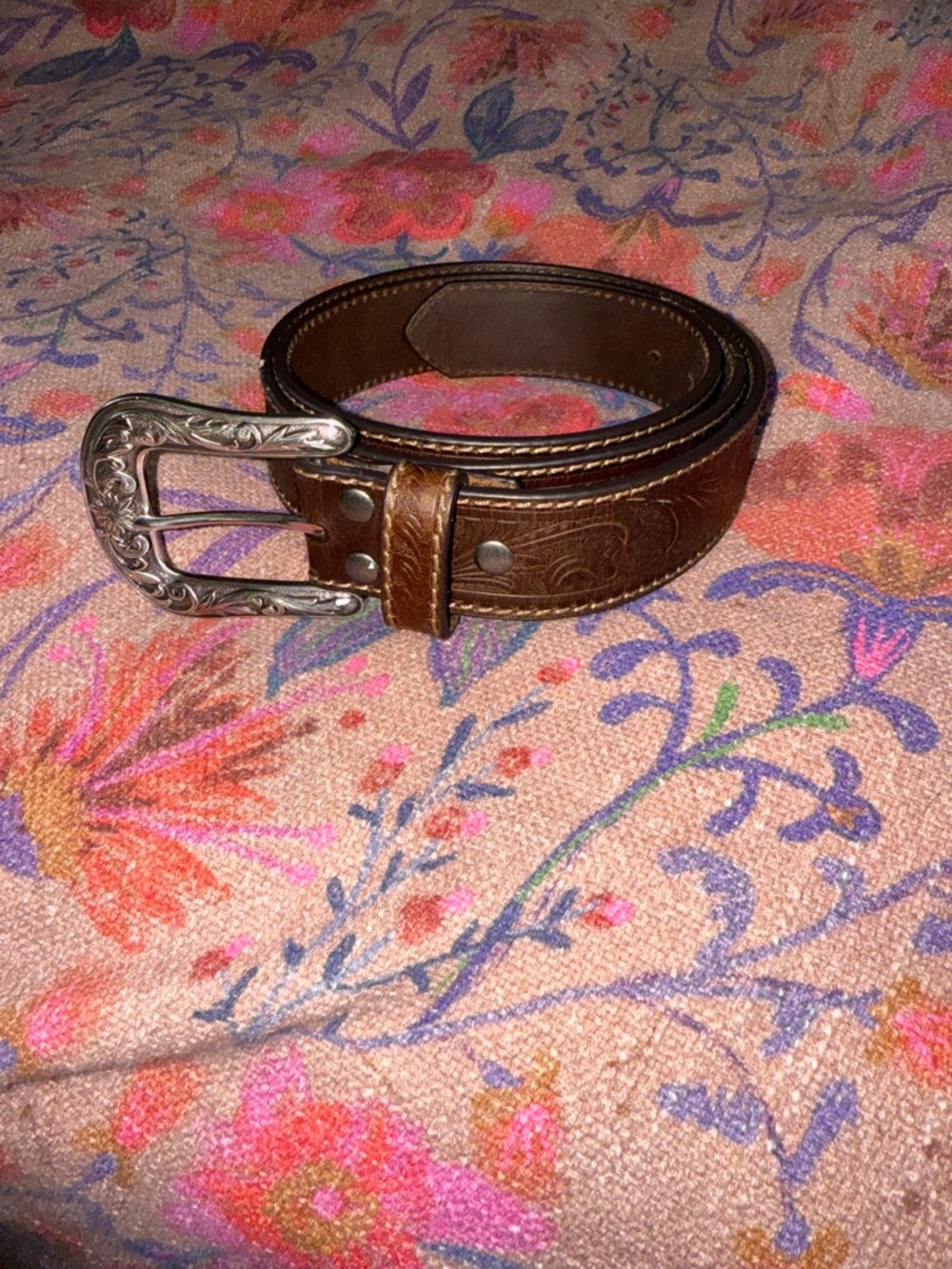Shyanne Brown Embossed Leather Belt with Silver Western Buckle